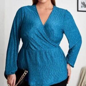 NEW Plus size Blue Wrap Top